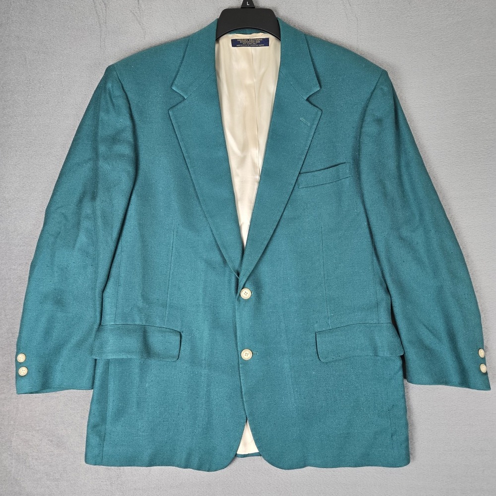 Brooks Brothers Blazer Mens 43R Green Silk Sport Jacket USA Made Christmas VTG